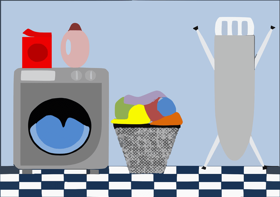 A laundry room in cartoon form.