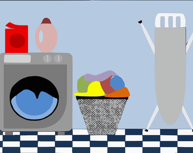 A laundry room in cartoon form.