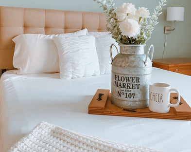 A well-designed bedroom featuring PeachSkinSheets