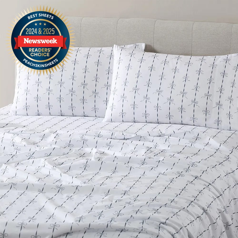 French Blue Ribbons and Bows Sheet Set – The Original PeachSkinSheets®