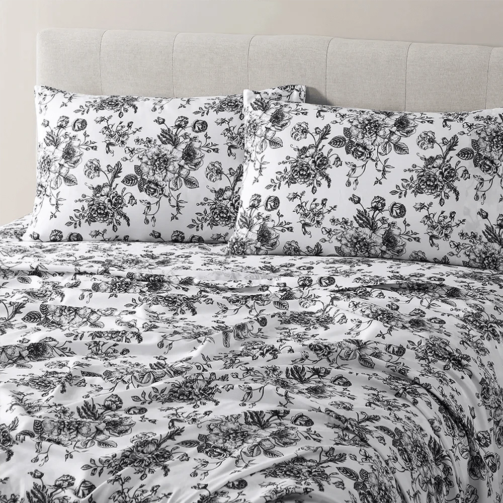 Midnight Black Floral Toile Sheet Set - PRESALE EVENT