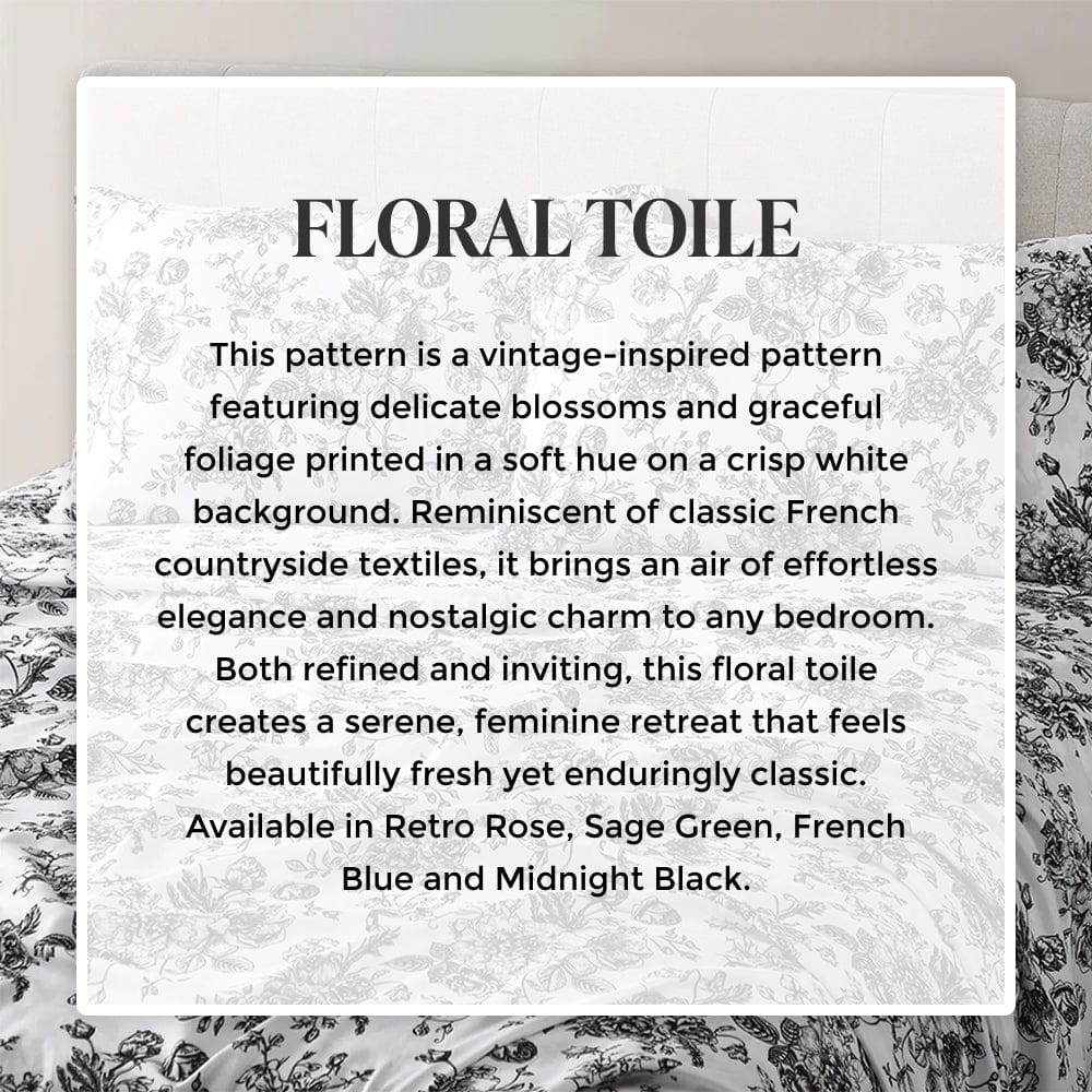 Midnight Black Floral Toile Sheet Set - PRESALE EVENT