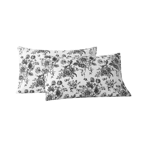 Midnight Black Floral Toile Pillowcase Set - Preorder Ships January