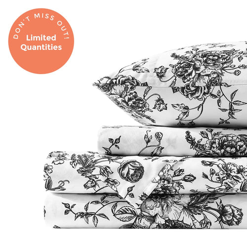 Midnight Black Floral Toile Sheet Set - PRESALE EVENT