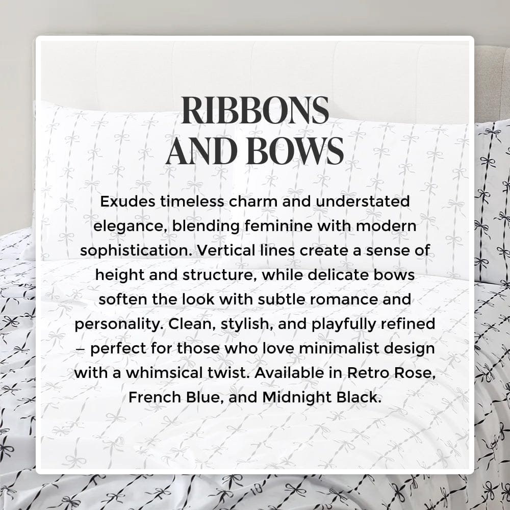 Midnight Black Ribbons and Bows Sheet Set - PRESALE EVENT