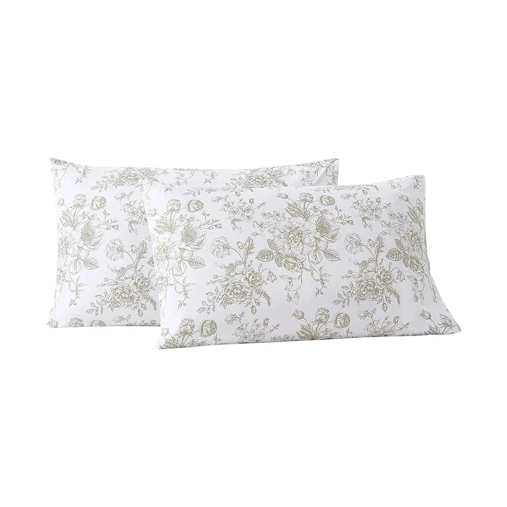 Sage Green Floral Toile Pillowcase Set - Preorder Ships January
