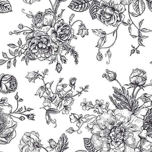 Midnight Black Floral Toile